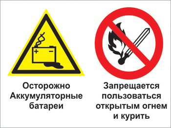 Кз 33 осторожно - аккумуляторные батареи. запрещается пользоваться открытым огнем и курить. (пластик, 400х300 мм) - Знаки безопасности - Комбинированные знаки безопасности - Магазин Охраны Труда fullBUILD