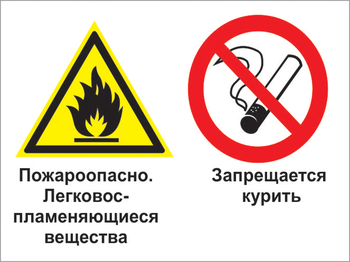 Кз 23 пожароопасно - легковоспламеняющиеся вещества. запрещается курить. (пленка, 600х400 мм) - Знаки безопасности - Комбинированные знаки безопасности - Магазин Охраны Труда fullBUILD